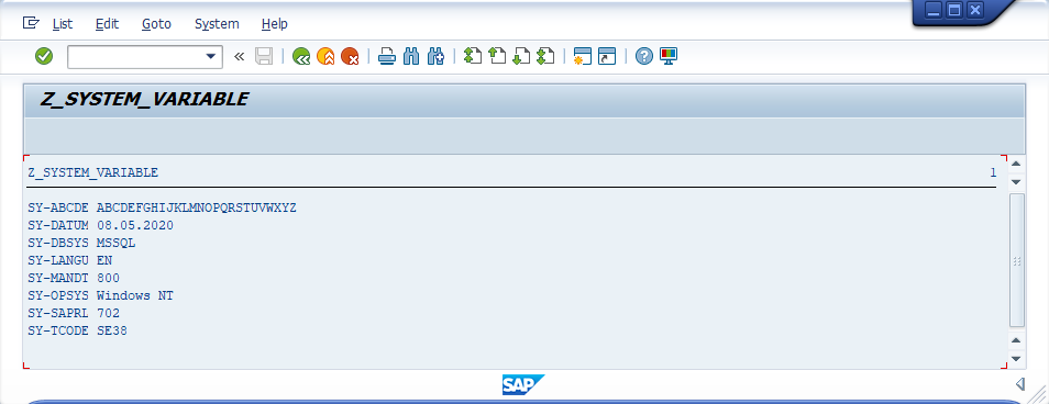 system variables example output