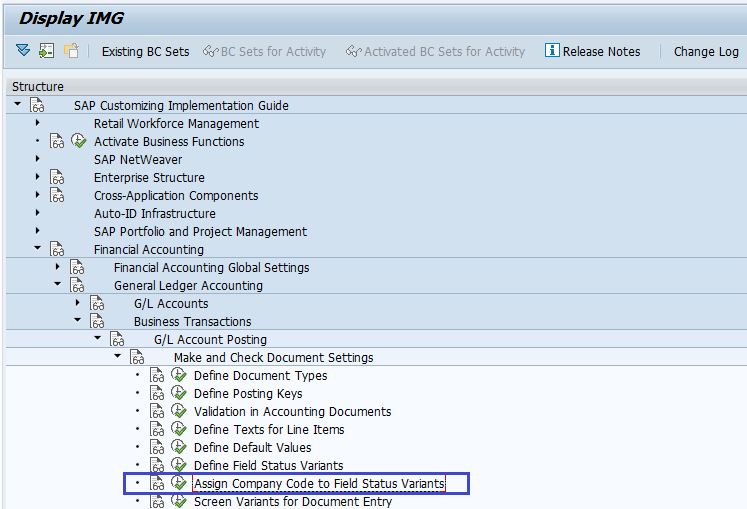 Assign company code to Field Status Variant