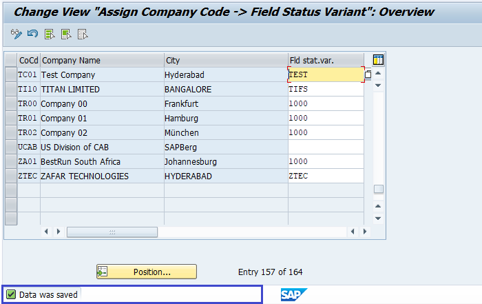 Assign company code to Field Status Variant