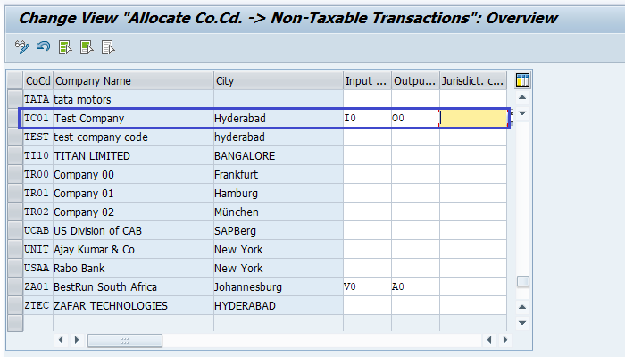 Assign Tax code to Non taxable transactions