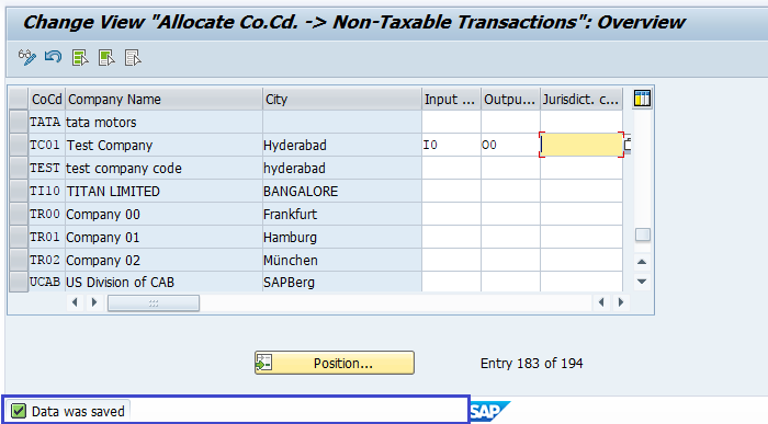 Assign Tax code to Non taxable transactions