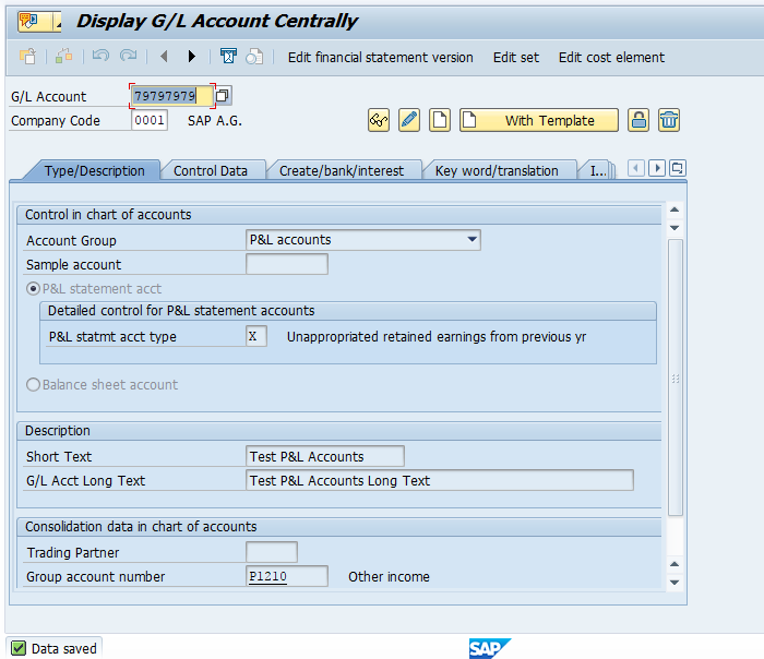 SAP FICO General Ledger Account