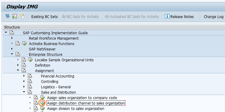 Assign distribution channel to sales organization