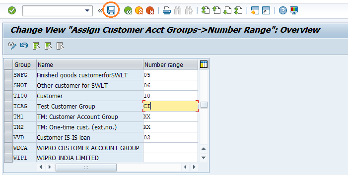 Assign number ranges to customer account group