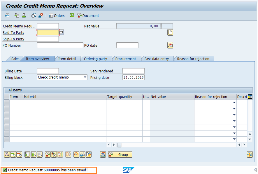 SAP SD Create Credit Memo