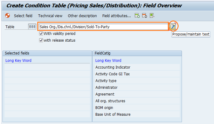 Define condition tables