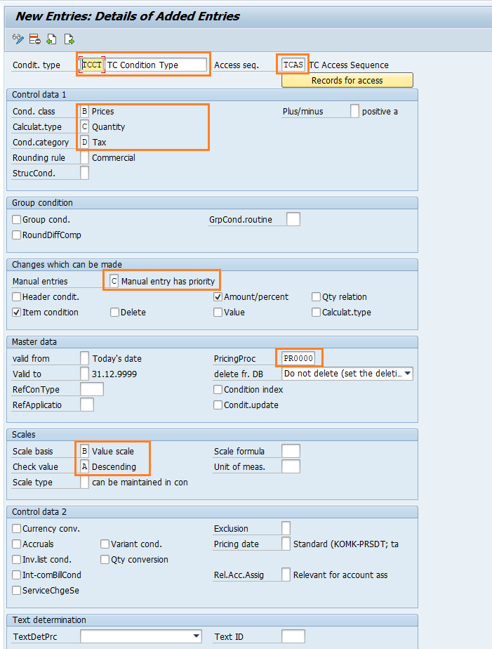 condition type assignment in sap