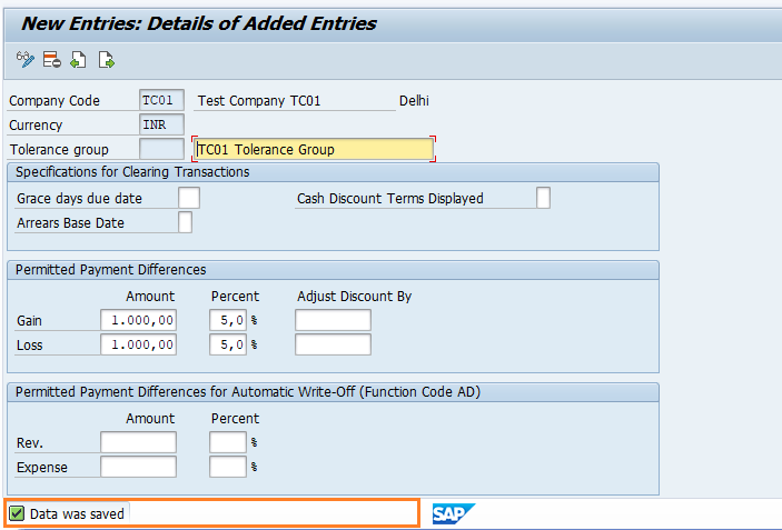 Define tolerance group for customers