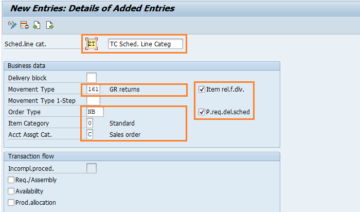 Define schedule line categories