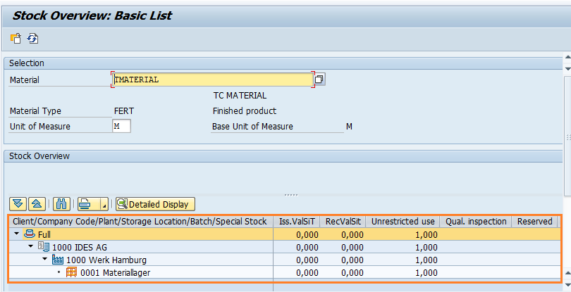 Material Stock Overview