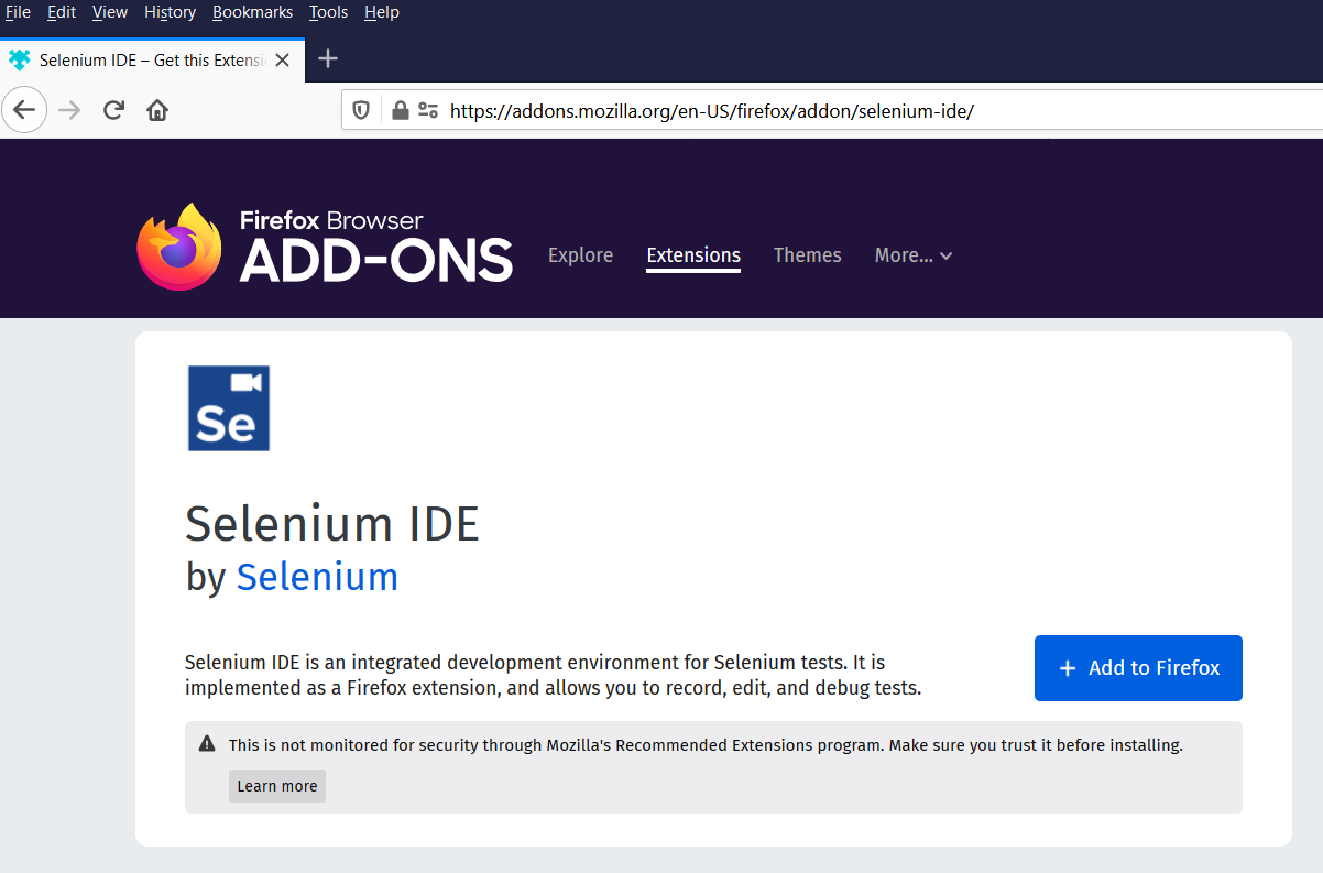 install selenium ide on firefox