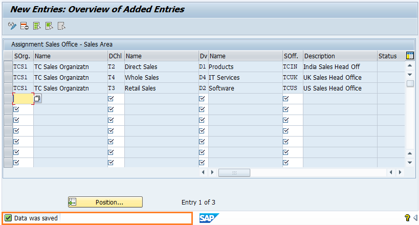 order type assignment to sales area