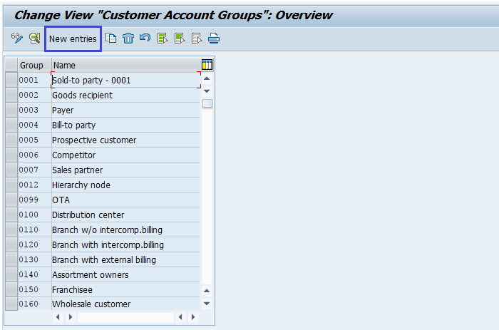 Define customer account groups