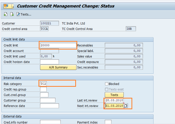Maintain credit limits for customers